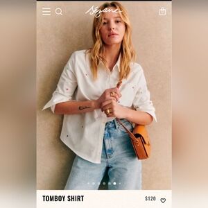 Sezane Tomboy Shirt - Embroidered Green Hearts